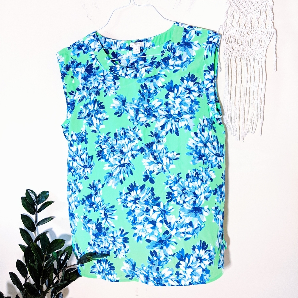 J. Crew Medium Green & Blue Sleeveless Blouse